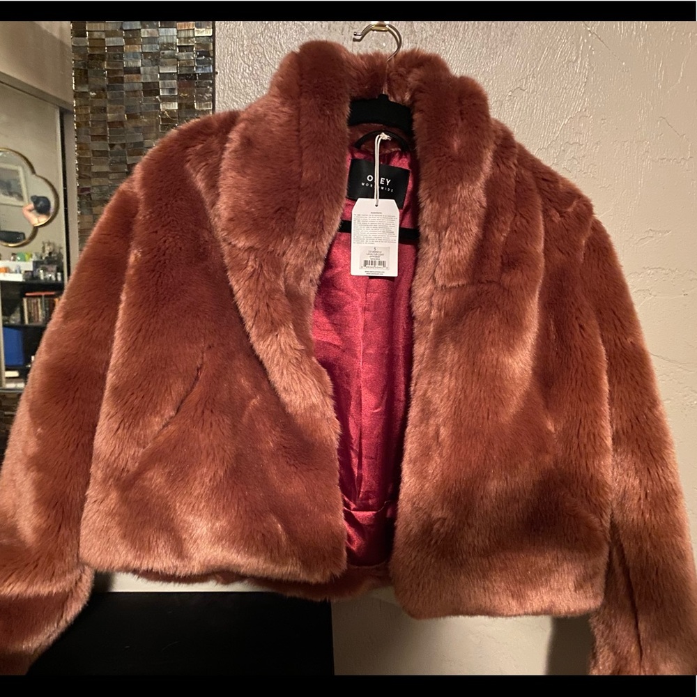 COPY - Obey Rusty Rose Faux Fur Cropped Coat